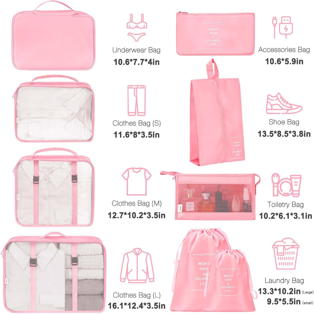 Organizador Maleta Viaje Set 7 Piezas Ropa Zapatos Impermeable Malla
