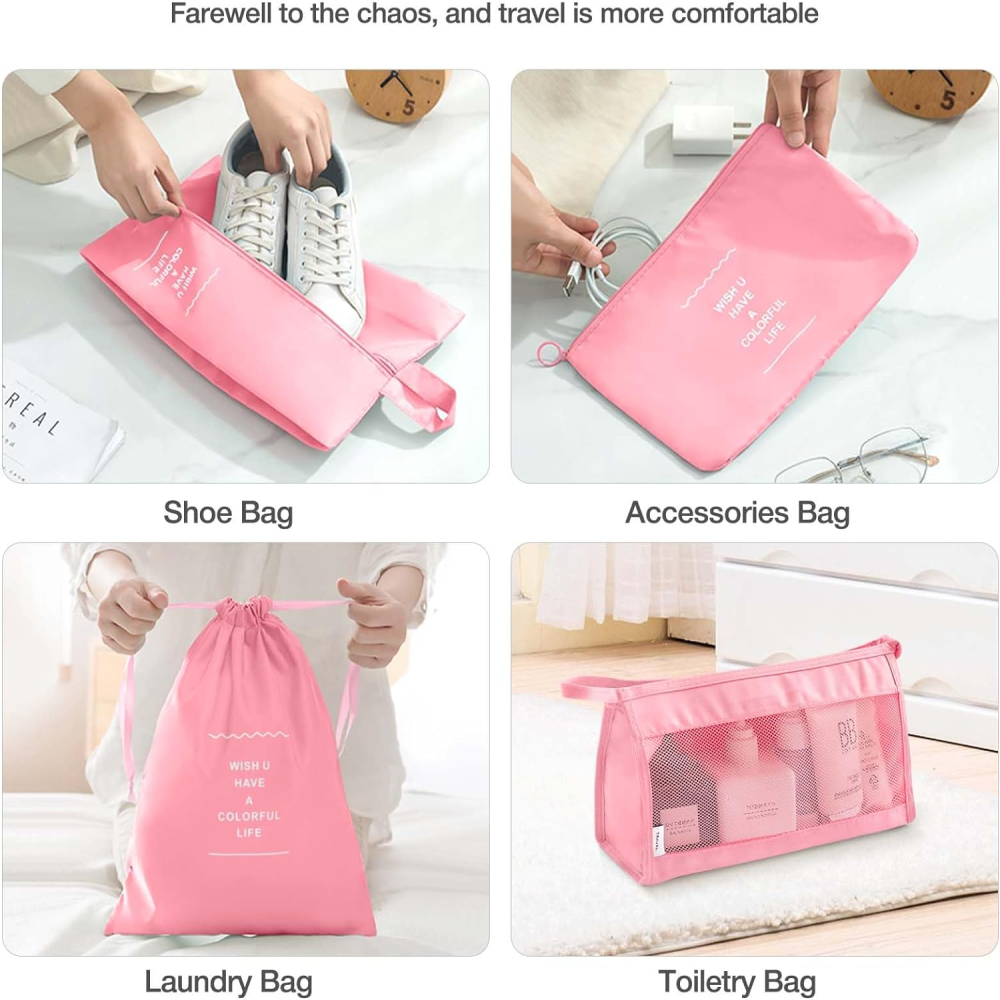 Organizador Maleta Viaje Set 7 Piezas Ropa Zapatos Impermeable Malla