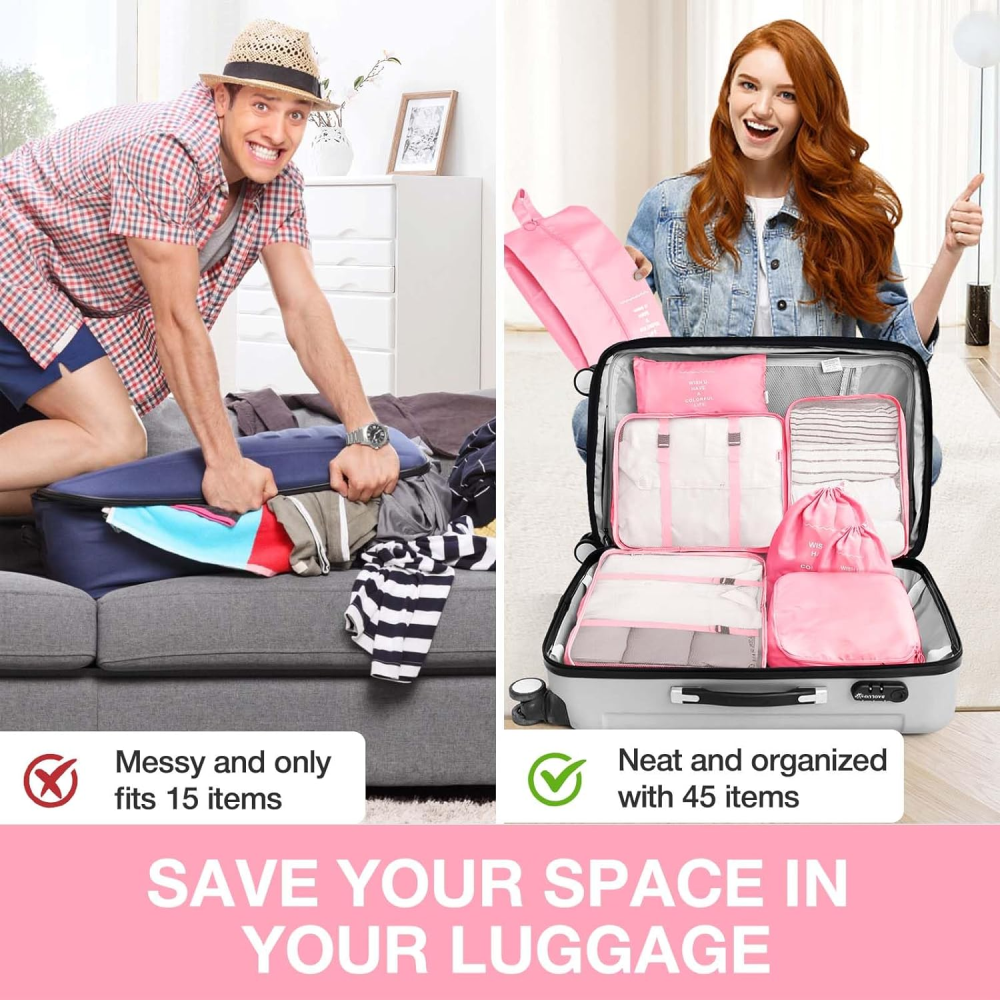Organizador Maleta Viaje Set 7 Piezas Ropa Zapatos Impermeable Malla