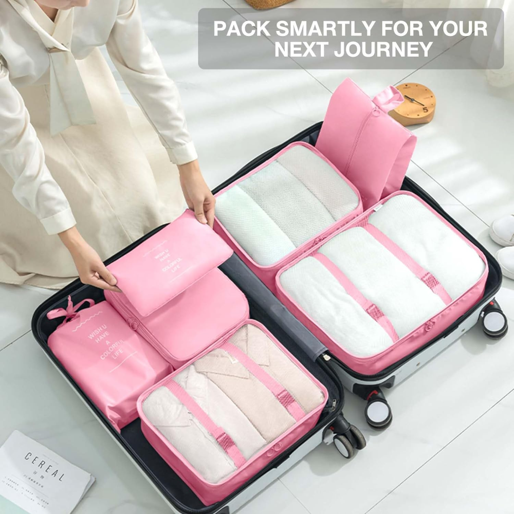 Organizador Maleta Viaje Set 7 Piezas Ropa Zapatos Impermeable Malla