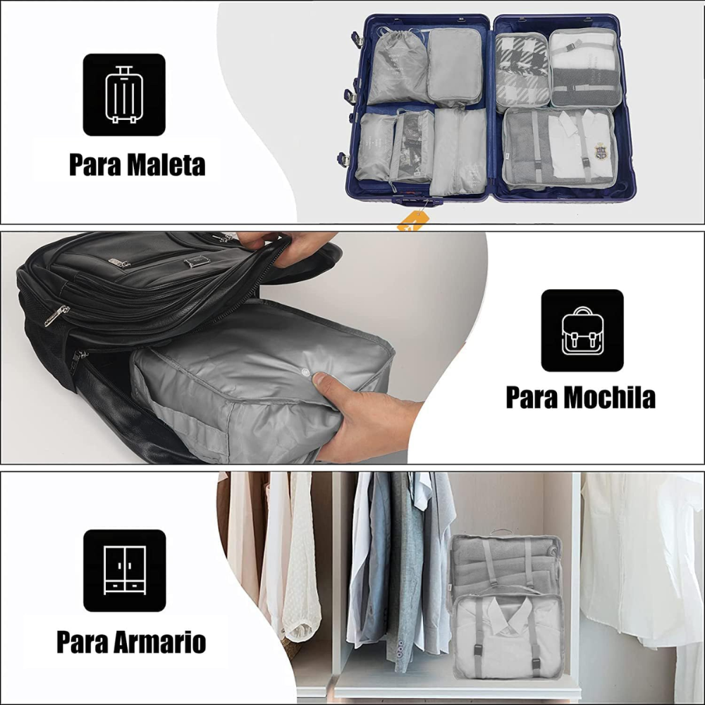 Organizador Maleta Viaje Kit 10 Bolsas Impermeable Zapatos Cosméticos