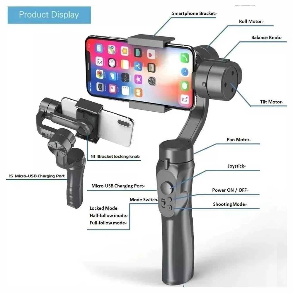 Gimbal Estabilizador Video 3 Ejes Celular Bluetooth 2200mAh Estuche