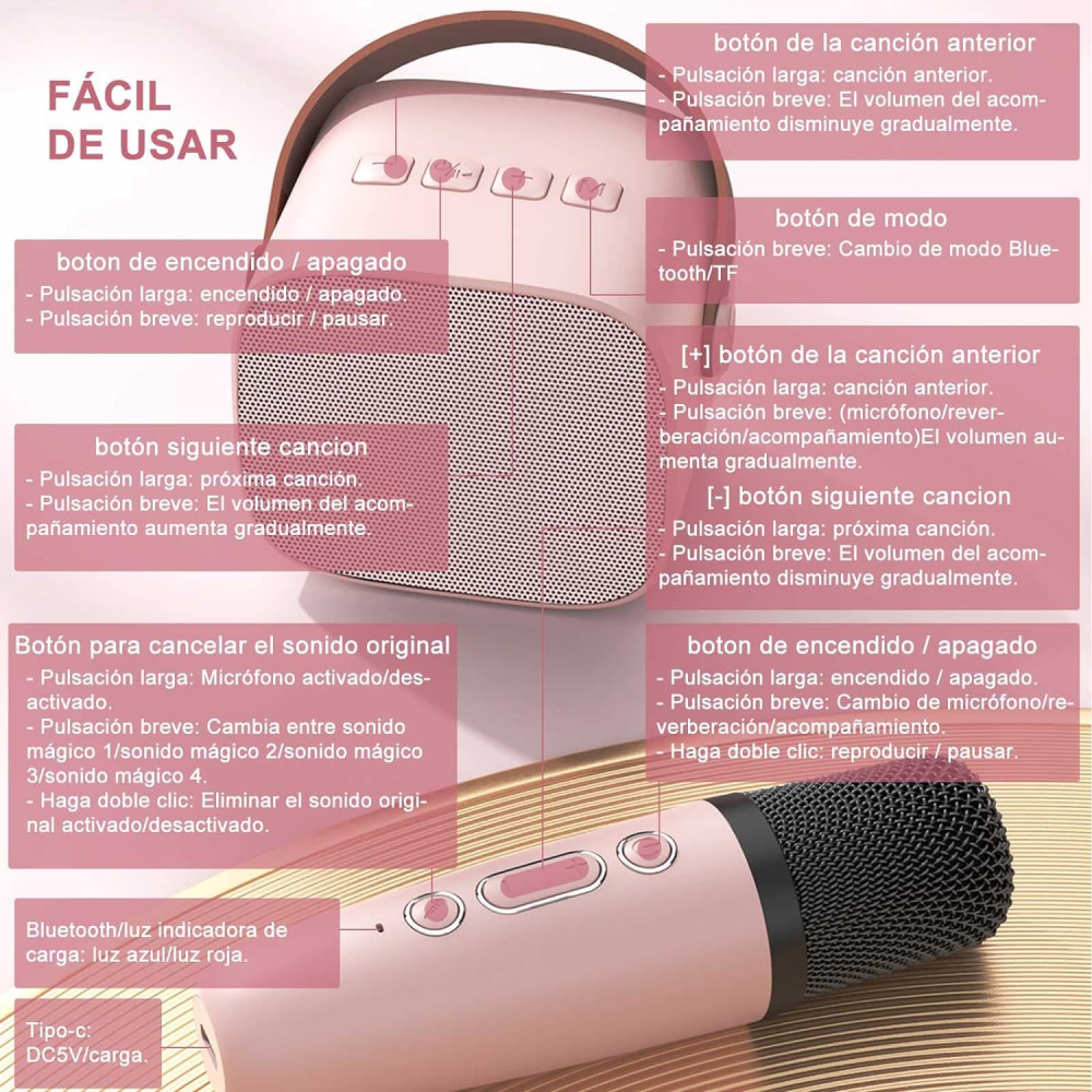 Parlante Karaoke Bluetooth AS202 Micrófono Inalámbrico Efectos Voz