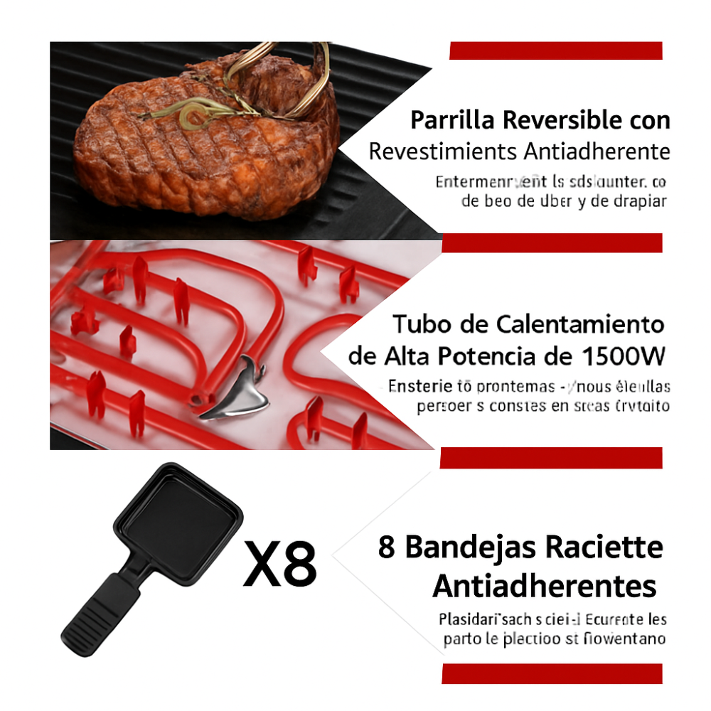 Parrilla Eléctrica Asador Plancha Grill Raclette 1500W Antiadherente