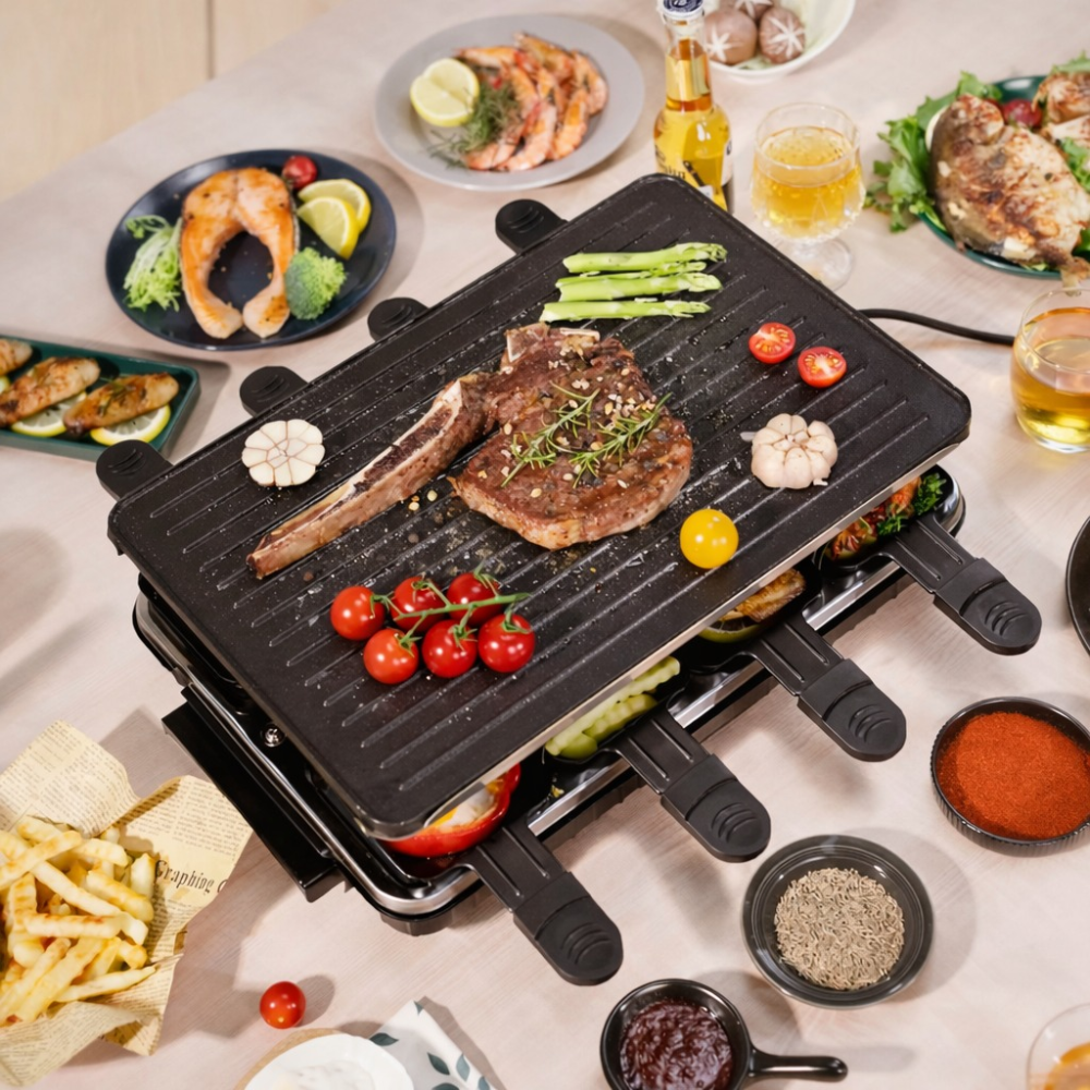 Parrilla Eléctrica Asador Plancha Grill Raclette 1500W Antiadherente