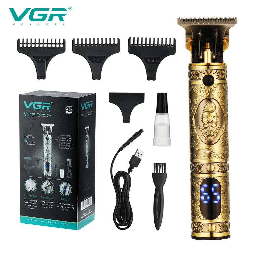 Máquina Patillera Recargable VGR V-228 Pantalla LCD Barbería Casa