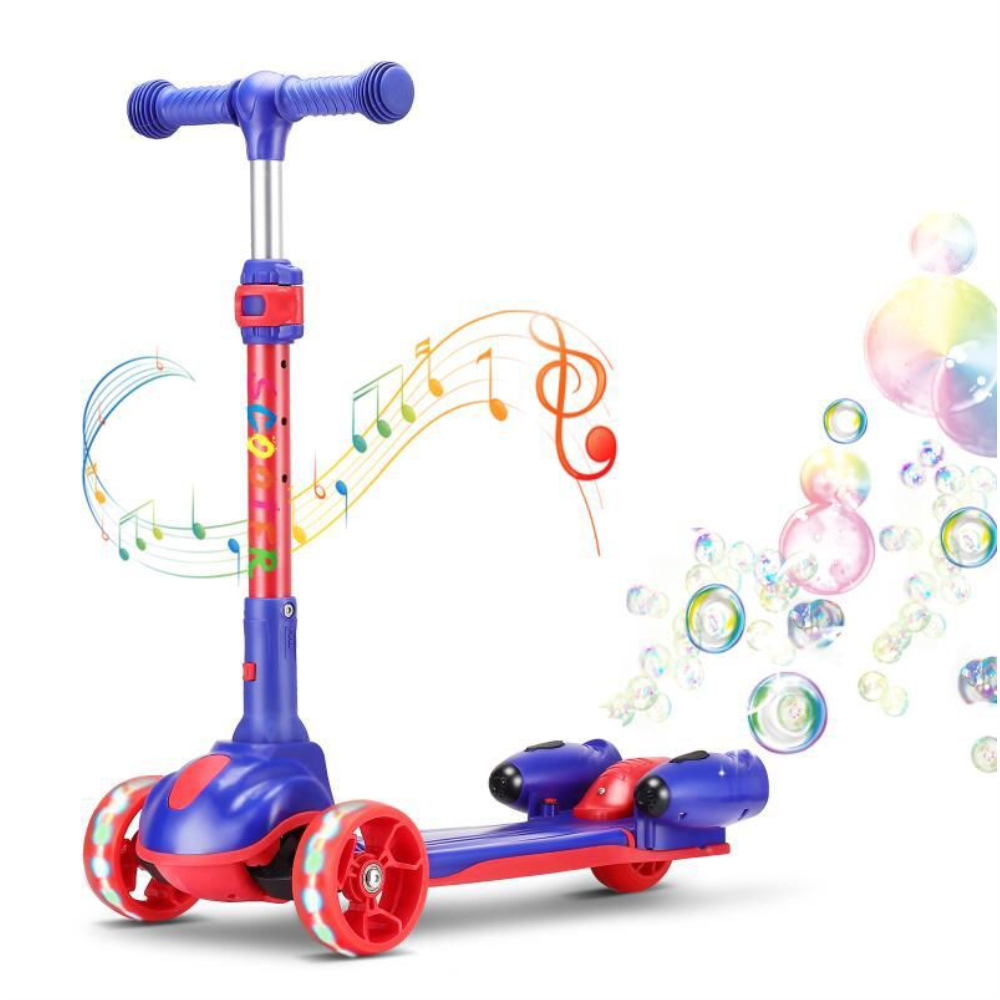 Scooter Niños Burbujas Música Luces LED 3 Ruedas Plegable Ajustable
