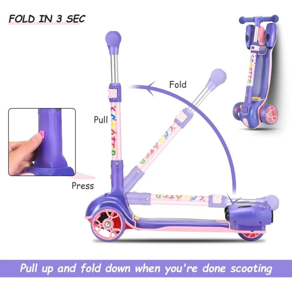 Scooter Niños Burbujas Música Luces LED 3 Ruedas Plegable Ajustable