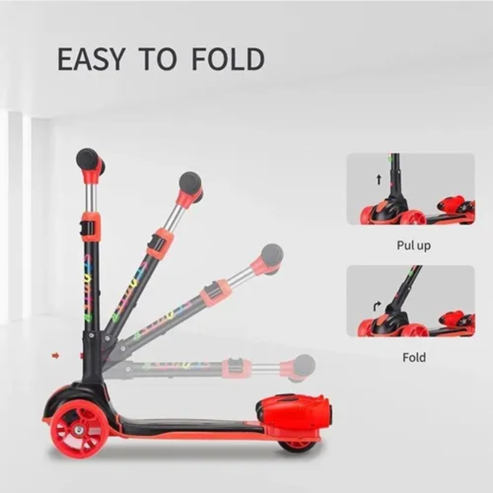Scooter Niños Burbujas Música Luces LED 3 Ruedas Plegable Ajustable