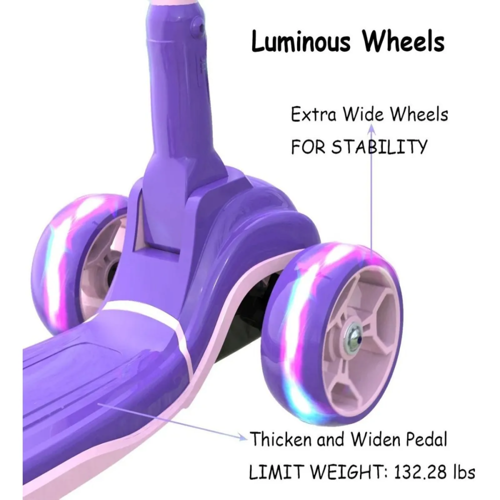 Scooter Niños Burbujas Música Luces LED 3 Ruedas Plegable Ajustable