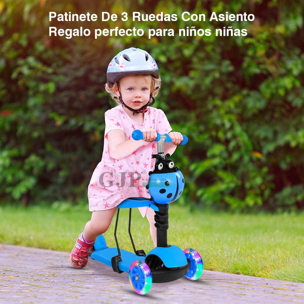 Scooter Niños 3x1 Mariquita Asiento Ajustable Luces LED Plegable