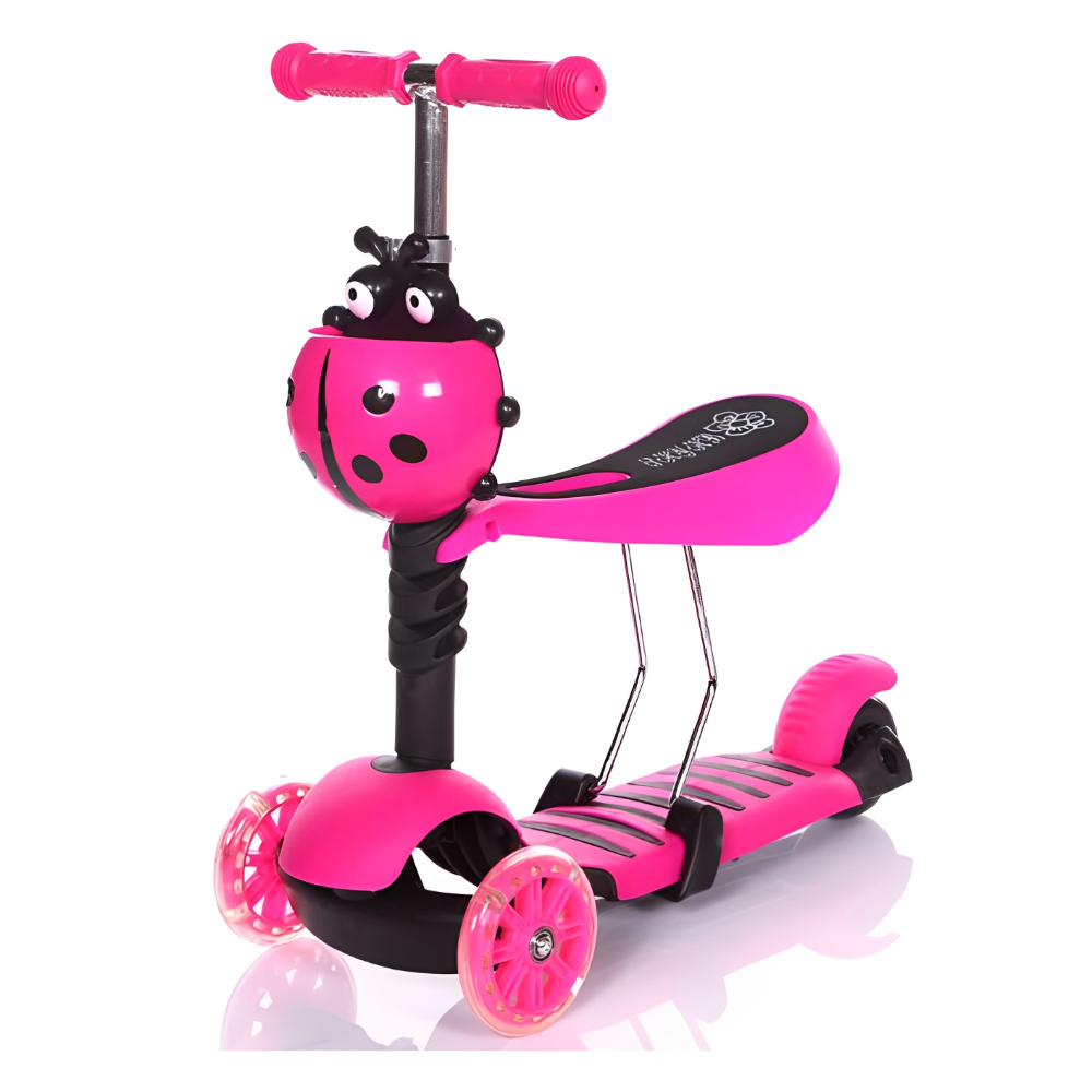 Scooter Niños 3x1 Mariquita Asiento Ajustable Luces LED Plegable