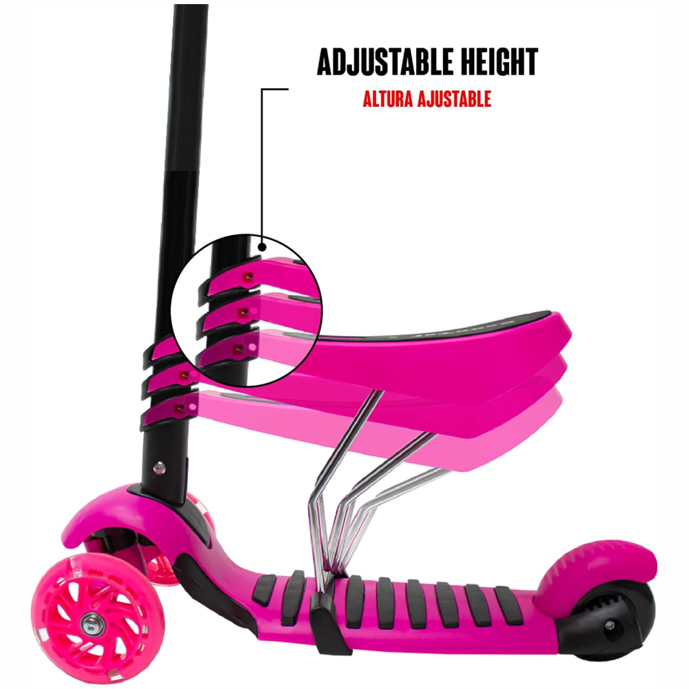 Scooter Niños 3x1 Mariquita Asiento Ajustable Luces LED Plegable