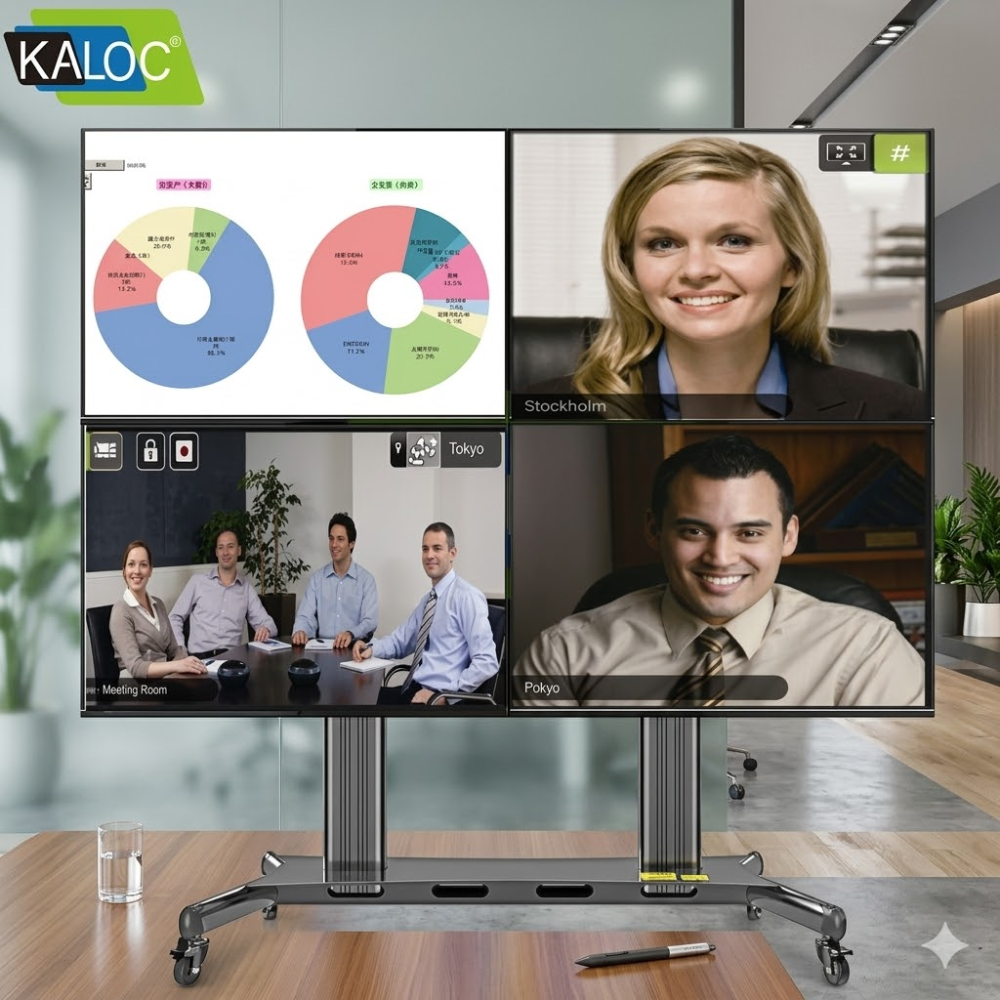 Soporte Pedestal 4 Pantallas TV Videowall Móvil Ruedas KLC-AF400