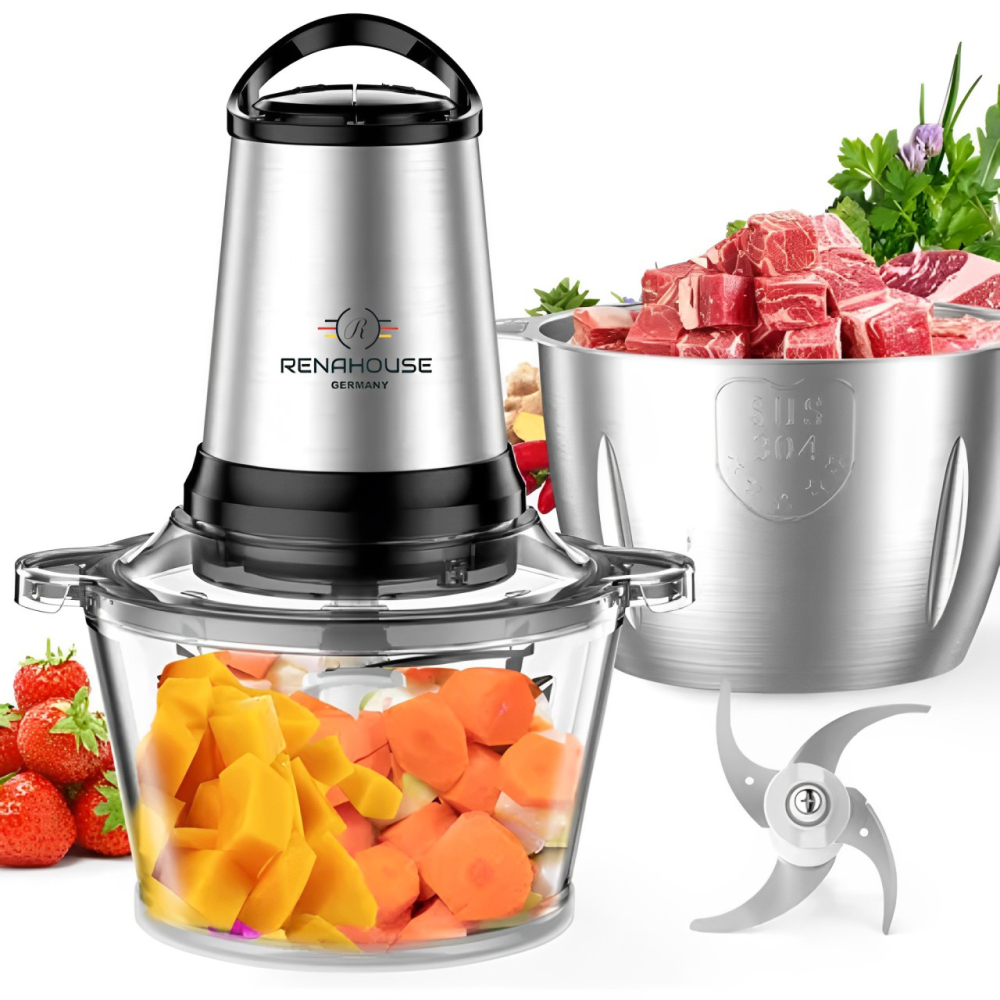 Picatodo Eléctrico Renahouse 400W 2 Bowls 3 Litros Doble Cuchilla
