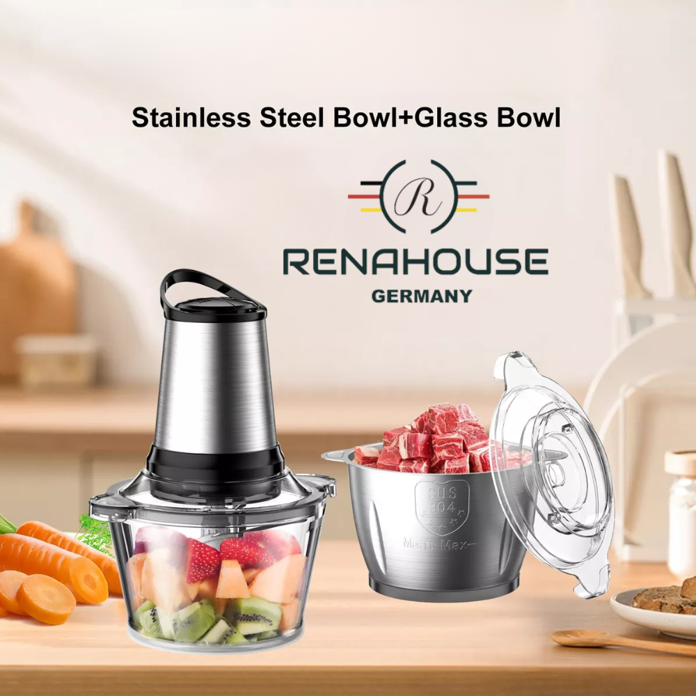 Picatodo Eléctrico Renahouse 400W 2 Bowls 3 Litros Doble Cuchilla