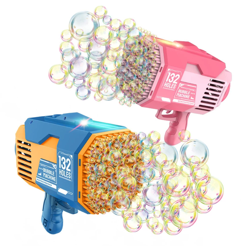 Pistola Burbujas Recargable 132 Agujeros Incluye Solución Jabón Niños
