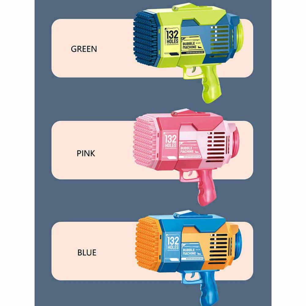 Pistola Burbujas Recargable 132 Agujeros Incluye Solución Jabón Niños