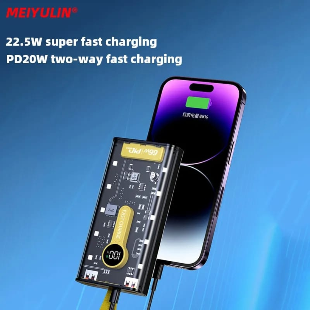 Power Bank 20000mAh 2 Puertos USB Entrada Tipo C Luces LED Portátil