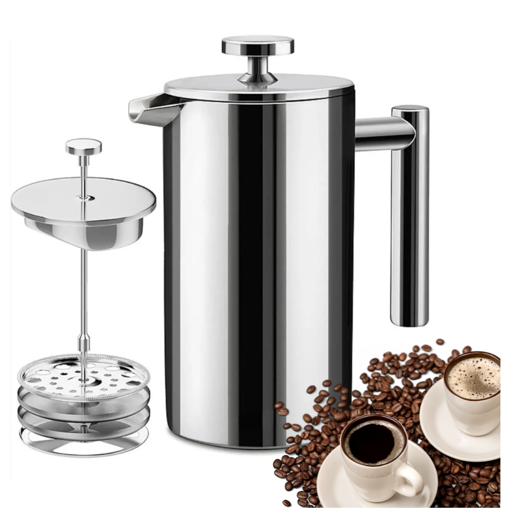 Cafetera Prensa Francesa Acero Inoxidable 304 Doble Pared 800ml Filtro