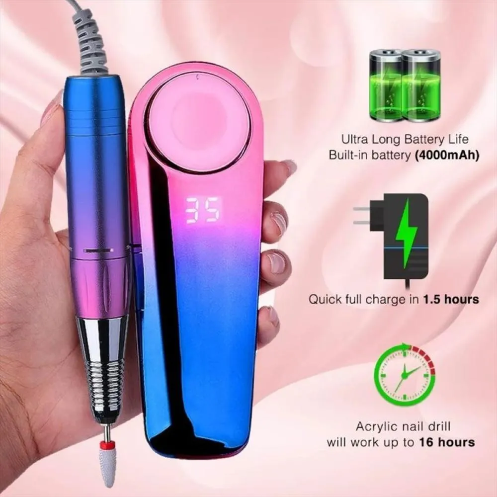 Pulidor Uñas Profesional Recargable P10 30000RPM Torno Manicure Brocas