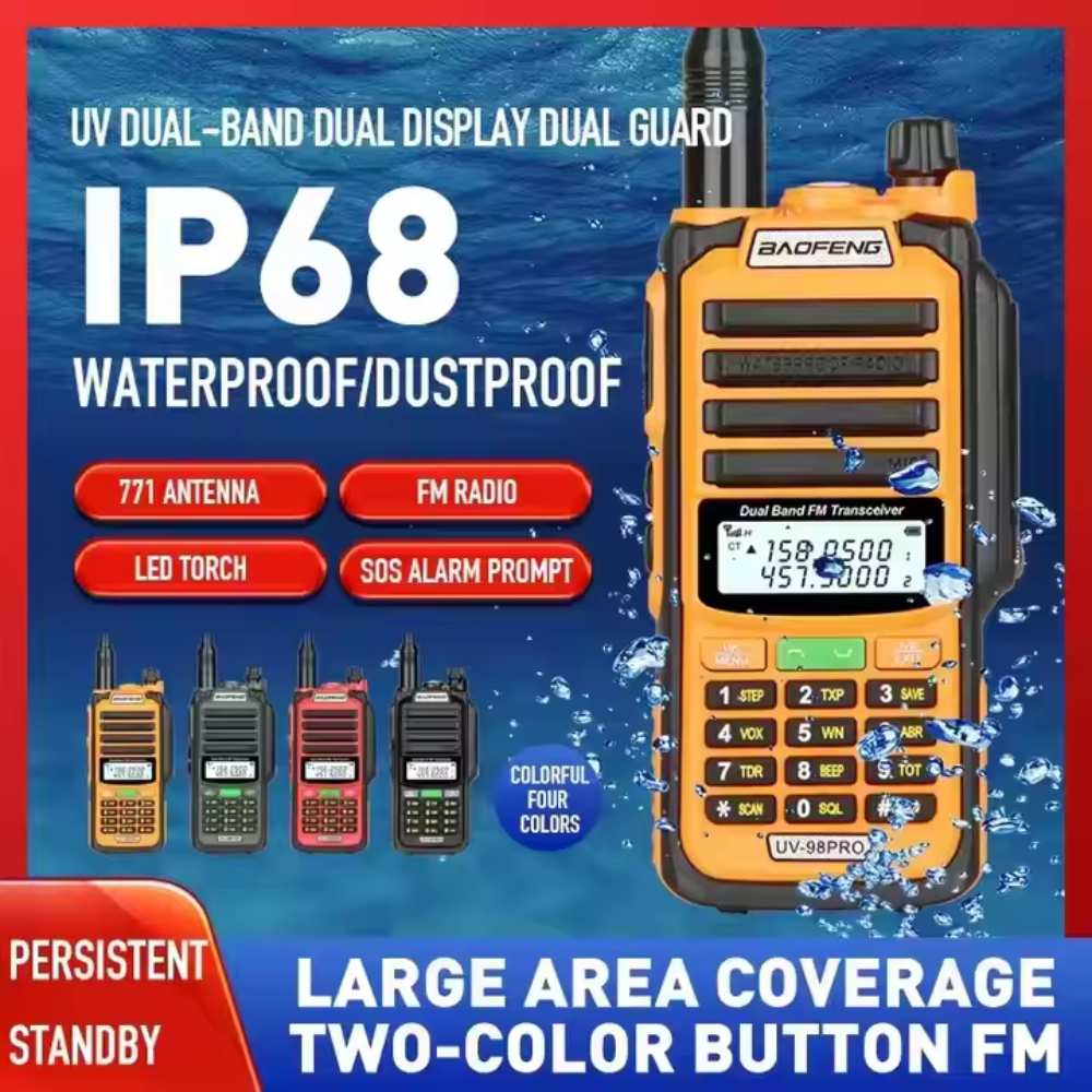 Radio Walkie Talkie Baofeng UV98 Pro Doble Banda 10W IP68 Linterna