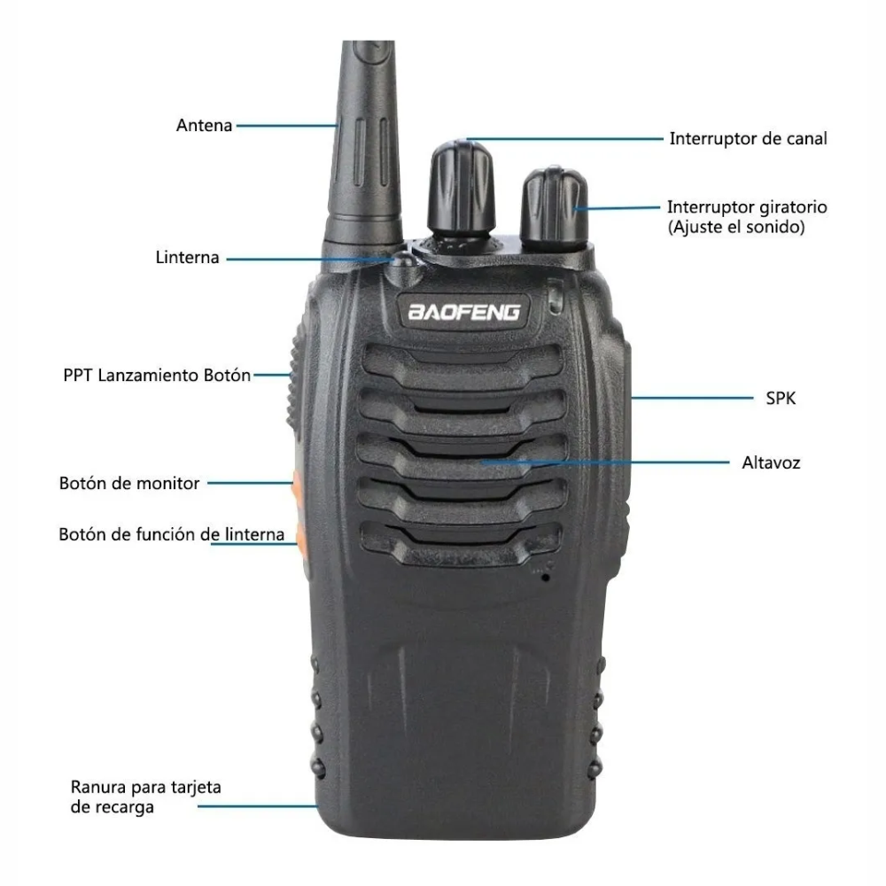 Radio Walkie Talkie Baofeng BF-888S UHF Par Batería 2800mAh 16 Canales