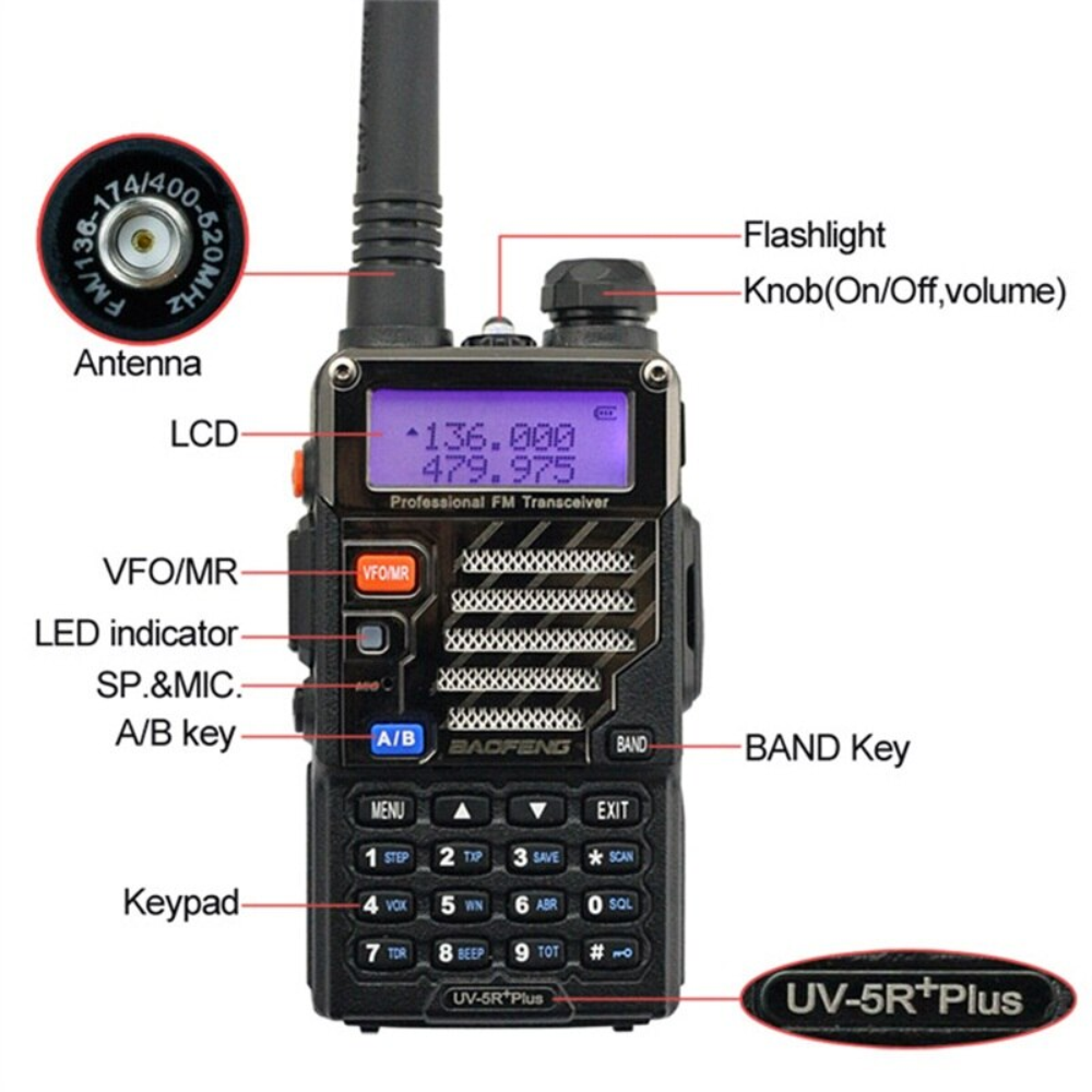 Radio Teléfono Baofeng UV-5R Doble Banda VHF UHF 128 Canales Linterna