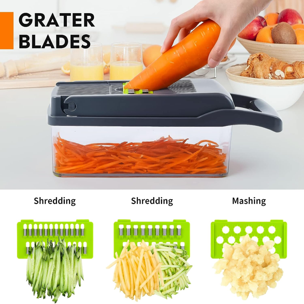 Rallador Picador Verduras Multifuncional 16x1 Cuchillas Contenedor