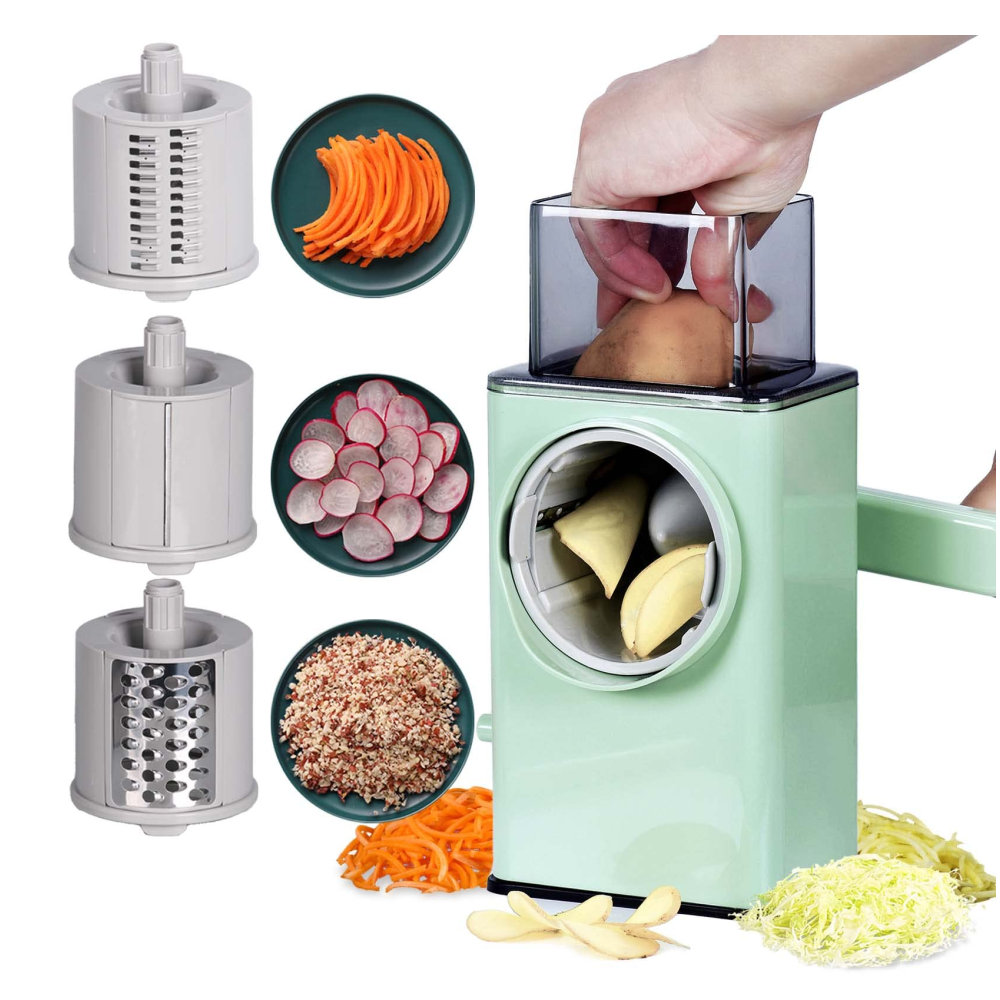 Rallador Verduras Manual Tambor 3 Cuchillas Queso Zanahoria Ventosa