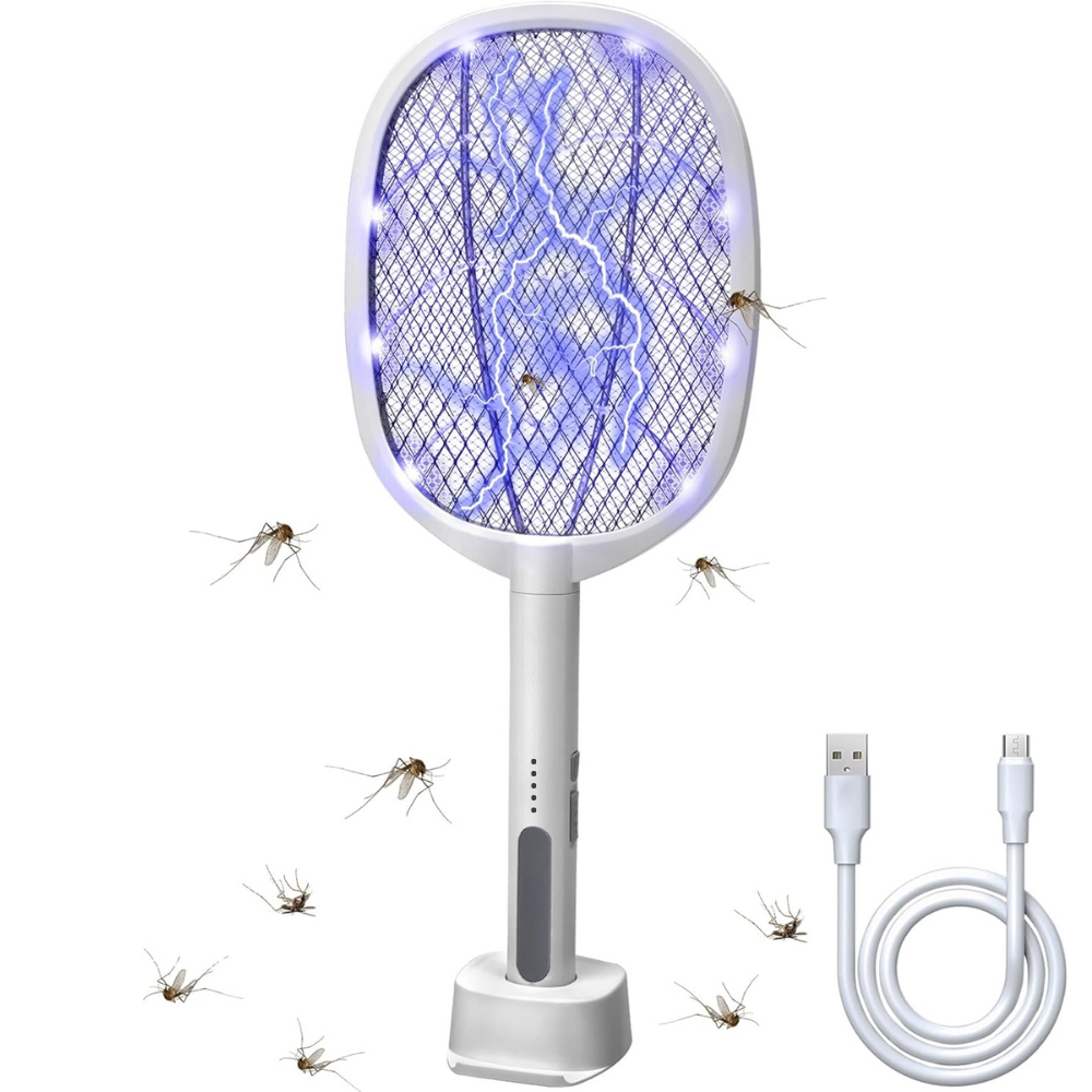Raqueta Mata Mosquitos Eléctrica Recargable Base Luz UV Automática