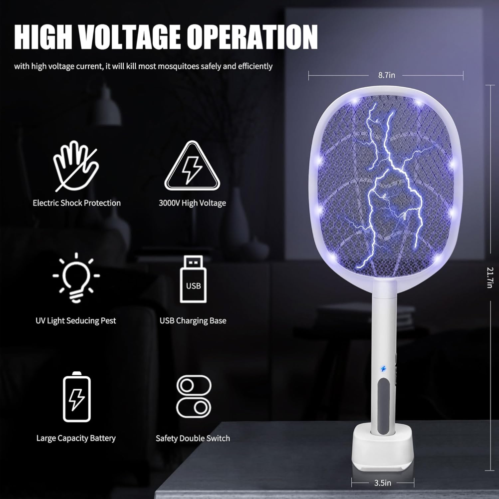 Raqueta Mata Mosquitos Eléctrica Recargable Base Luz UV Automática