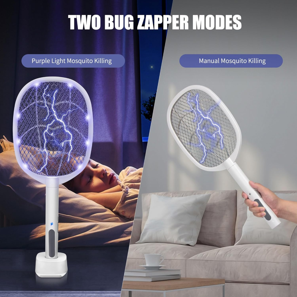 Raqueta Mata Mosquitos Eléctrica Recargable Base Luz UV Automática