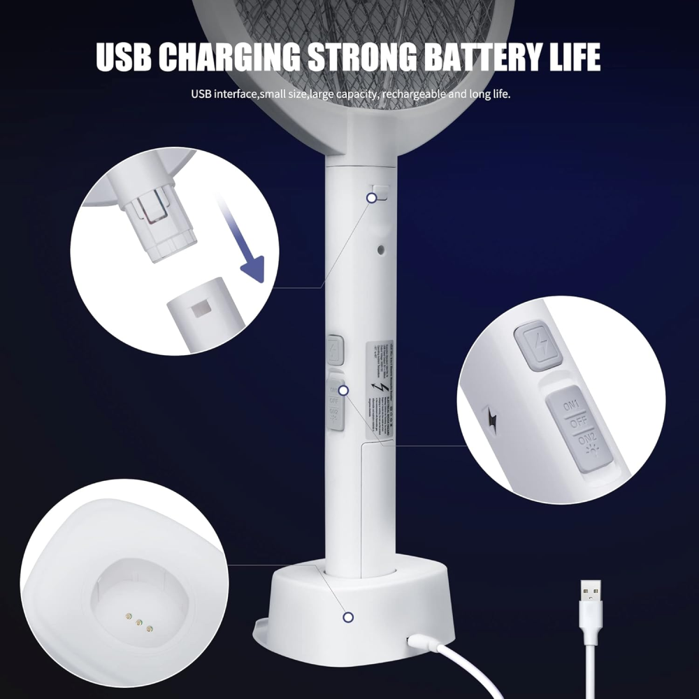 Raqueta Mata Mosquitos Eléctrica Recargable Base Luz UV Automática