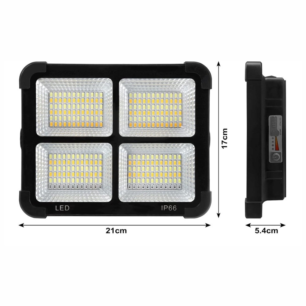 Reflector Solar Portátil LED 120W Power Bank 4 Modos Luz Camping IP66