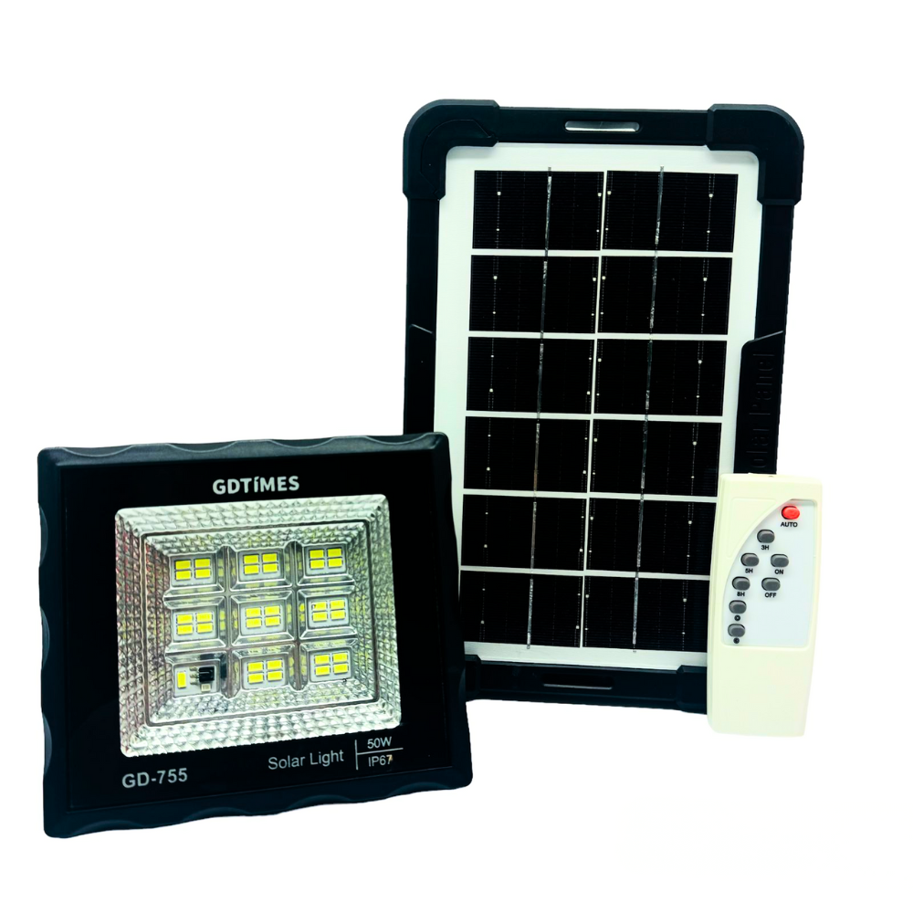 Reflector Solar 50W Panel 12W Control Remoto GD Plus GD755 IP65 6500K