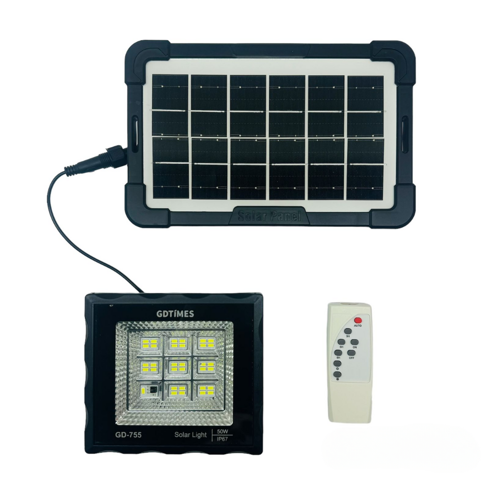 Reflector Solar 50W Panel 12W Control Remoto GD Plus GD755 IP65 6500K