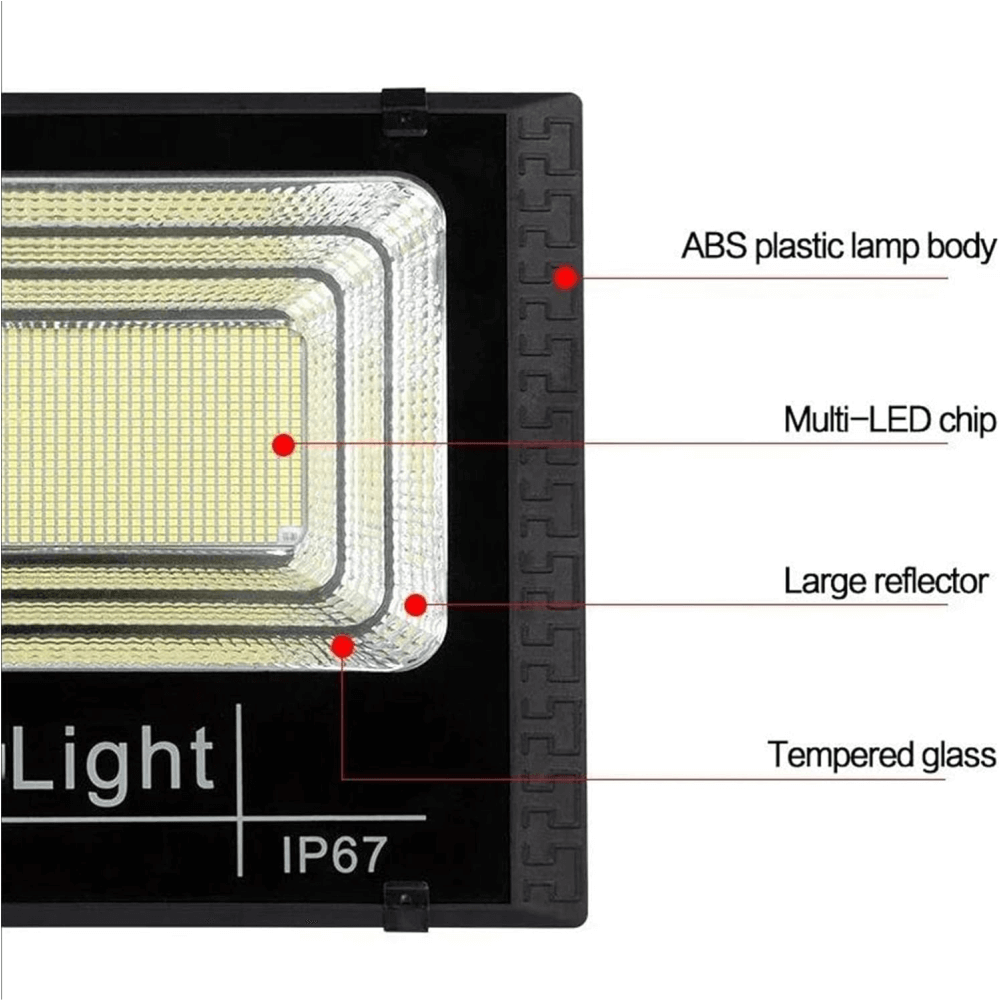 Reflector Solar LED 1200W Jortan Fotocelda Control Remoto IP66 Panel