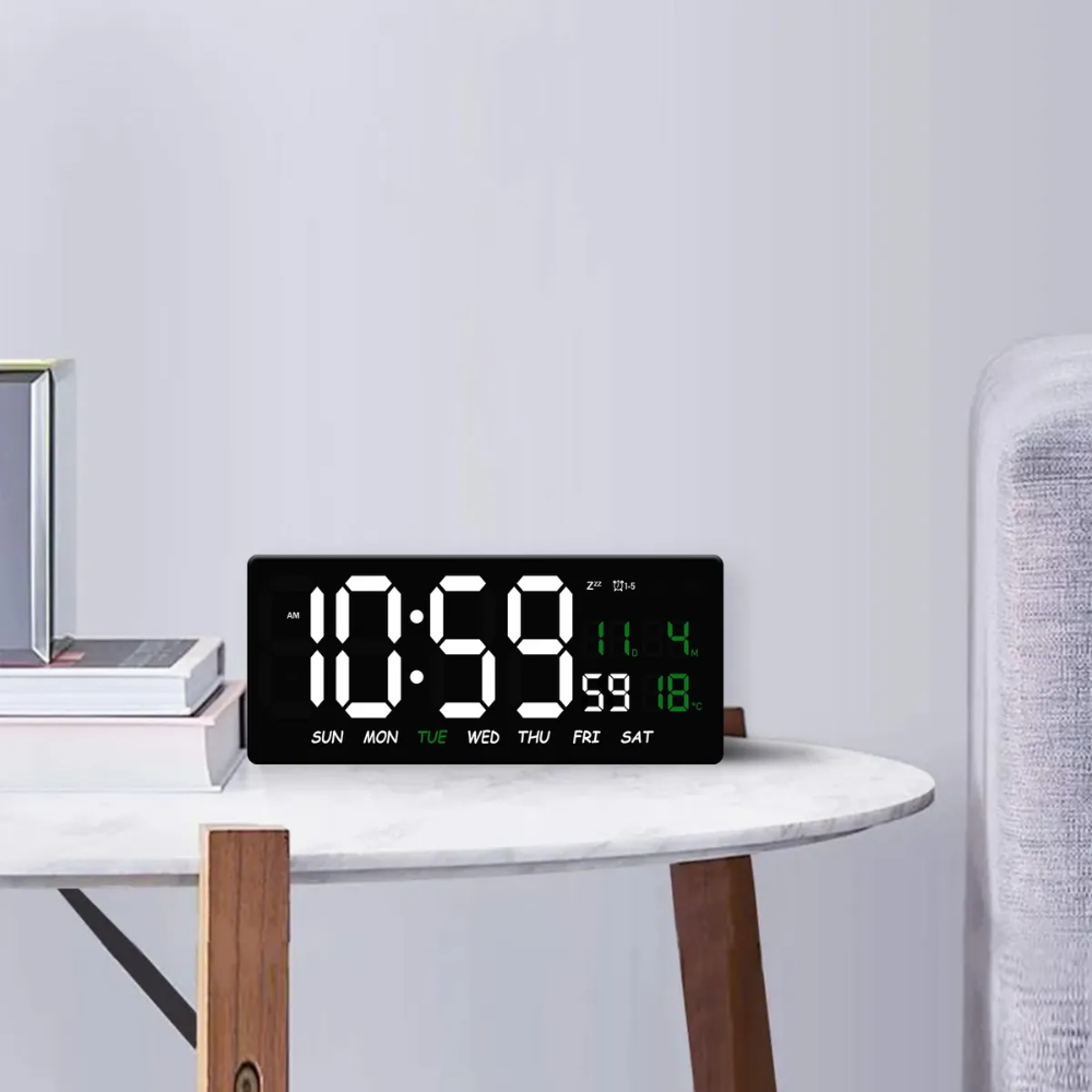 Reloj Digital Pared LED Calendario Temperatura Humedad Alarma Mesa