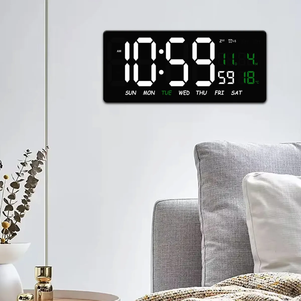 Reloj Digital Pared LED Calendario Temperatura Humedad Alarma Mesa