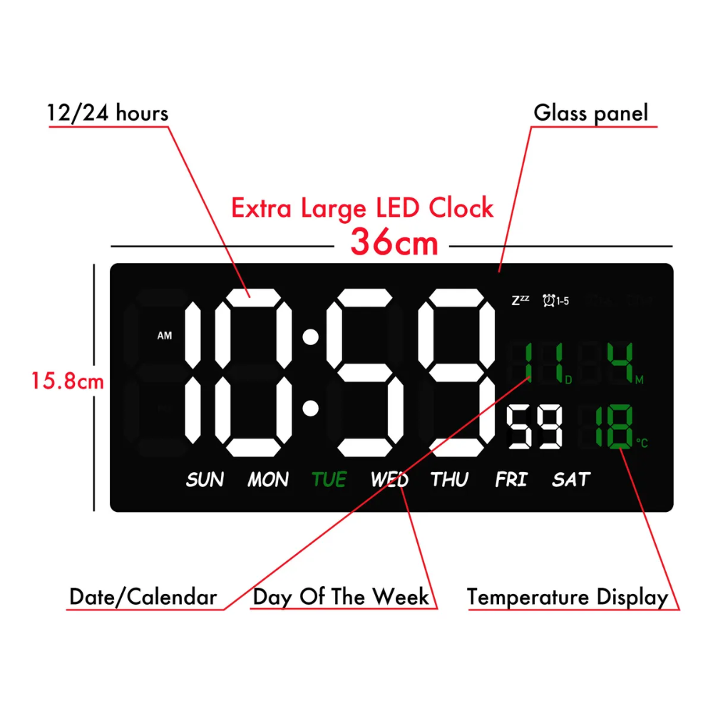 Reloj Digital Pared LED Calendario Temperatura Humedad Alarma Mesa