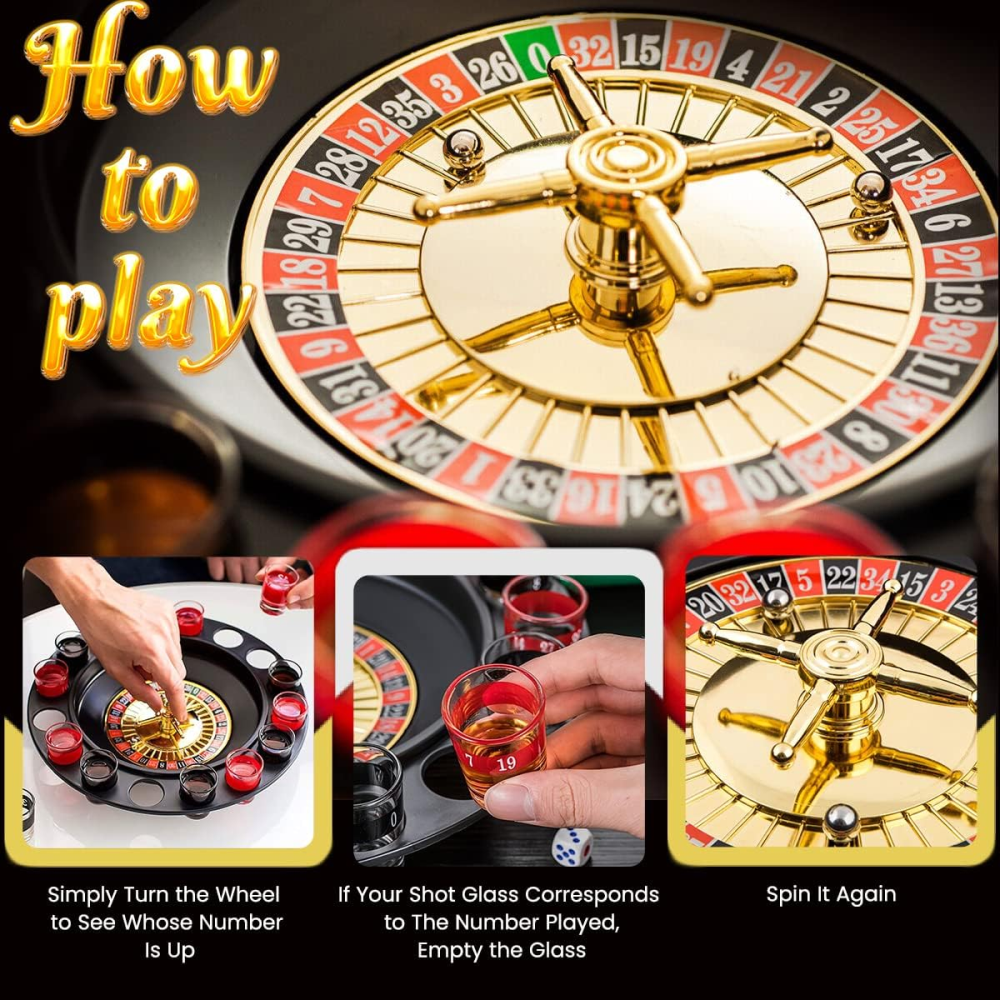 Ruleta Shots Juego Fiesta 16 Copas Vidrio Casino 2 Bolas Reuniones