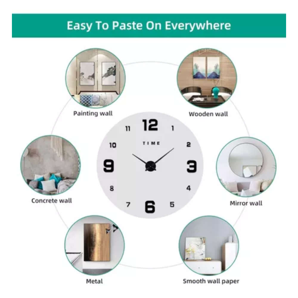 Reloj Pared Decorativo 3D Grande Moderno Números Espejo Silencioso