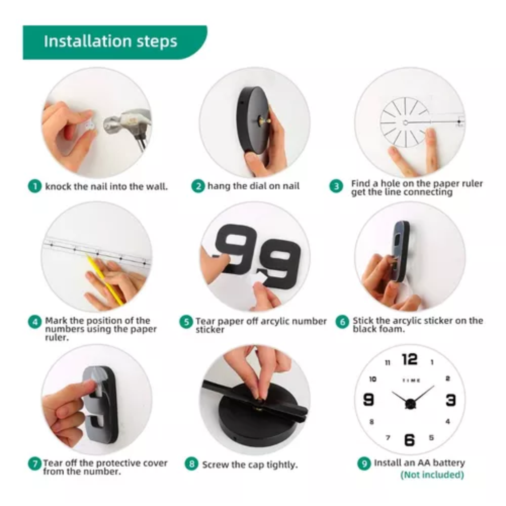 Reloj Pared Decorativo 3D Grande Moderno Números Espejo Silencioso