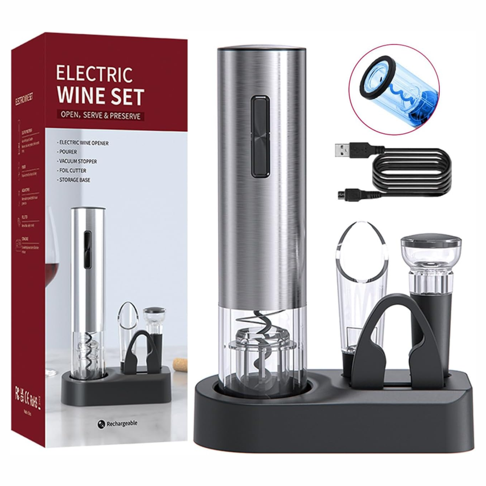 Sacacorchos Eléctrico Recargable USB Botón Vino Cortacápsulas Vertedor