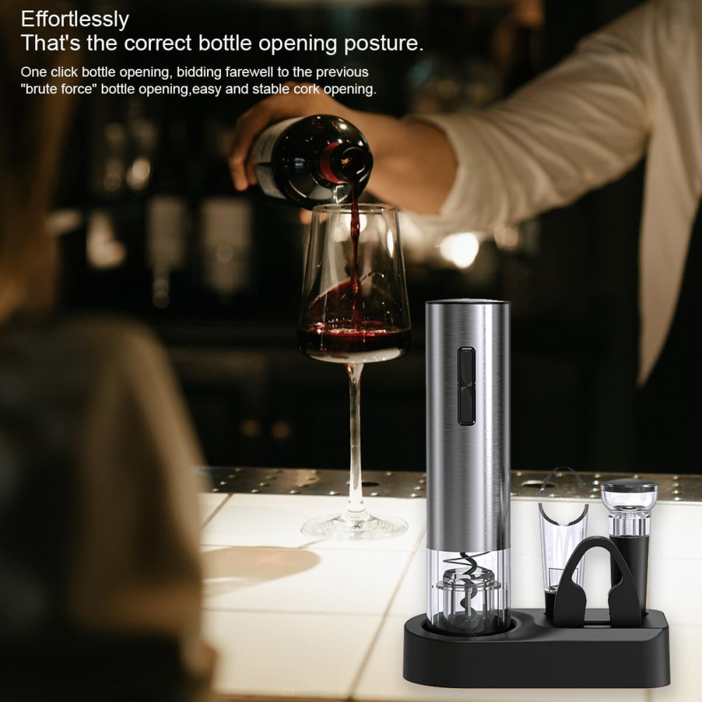 Sacacorchos Eléctrico Recargable USB Botón Vino Cortacápsulas Vertedor
