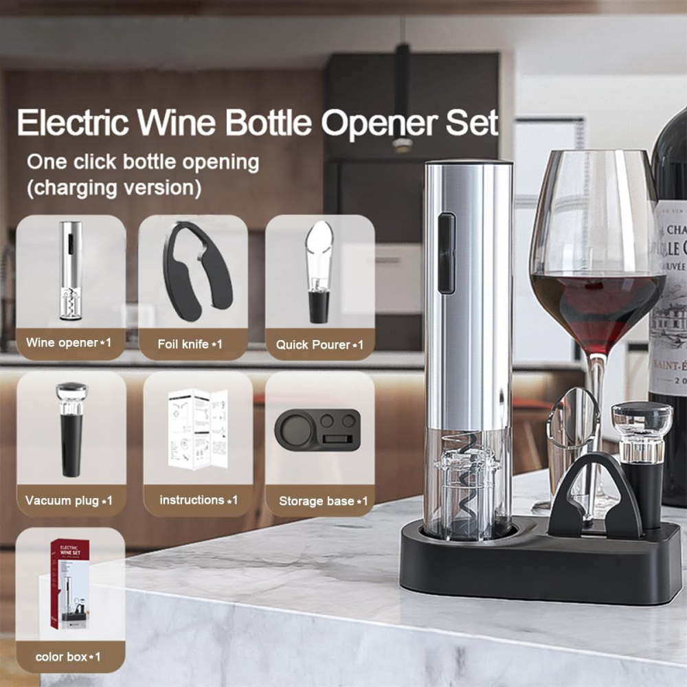 Sacacorchos Eléctrico Recargable USB Botón Vino Cortacápsulas Vertedor