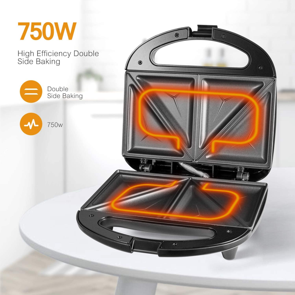 Sandwichera Eléctrica Doble Antiadherente 750W Acero Luz Indicadora
