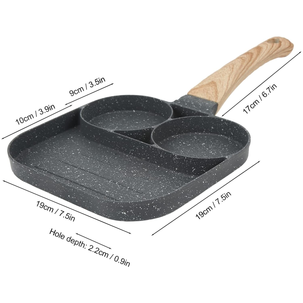 Sartén 3 Puestos Antiadherente Huevos Arepas Pancakes 27cm Inducción
