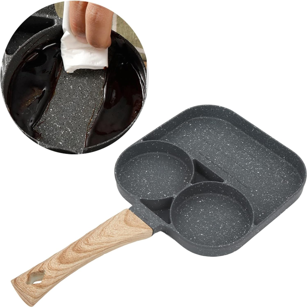 Sartén 3 Puestos Antiadherente Huevos Arepas Pancakes 27cm Inducción